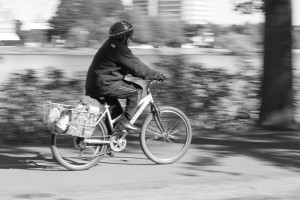 October 20, 2014, Boston: A woman bikes down the Esplanade.